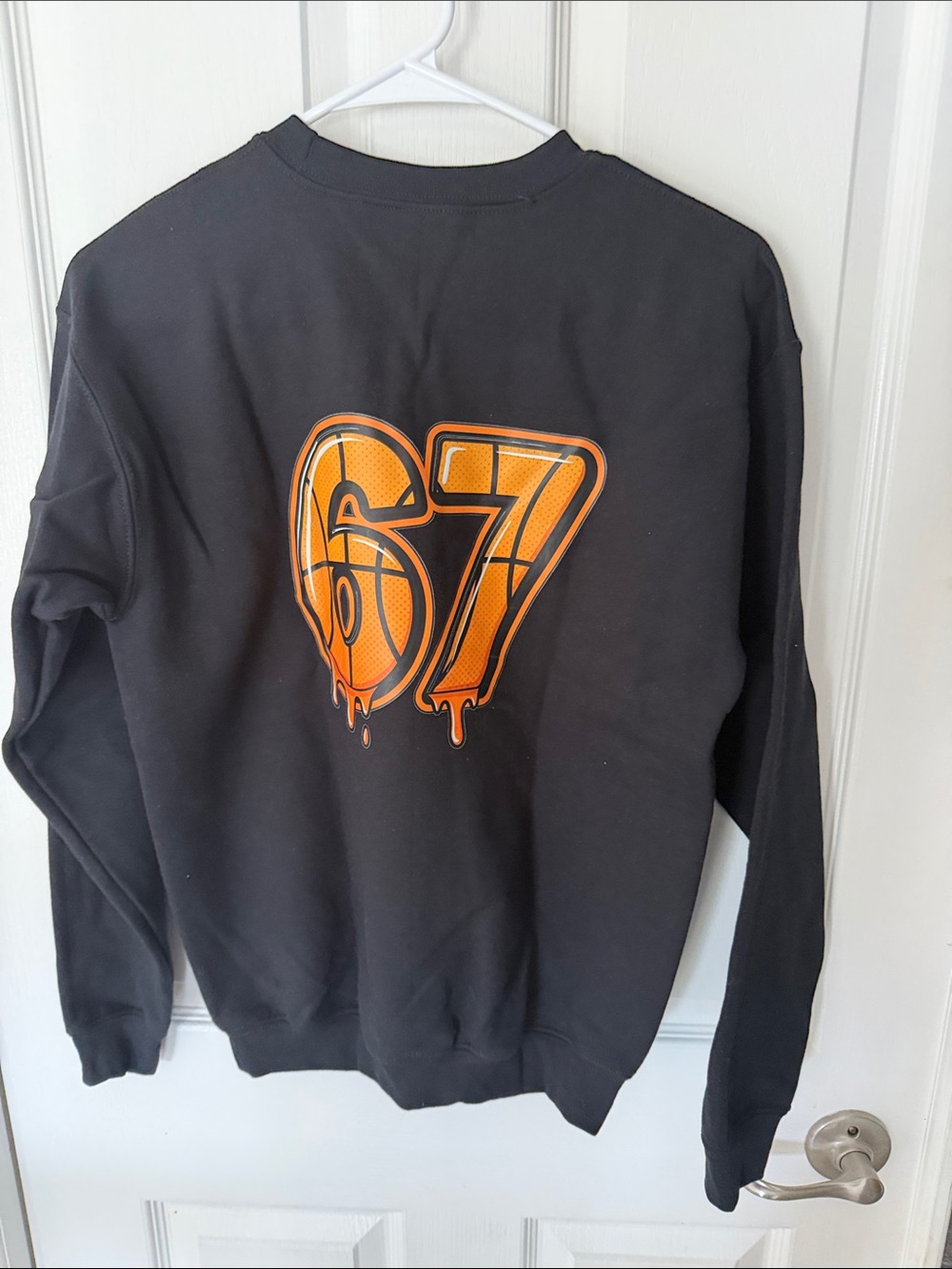 Gildan Black Sweatshirt with Orange '67' Graphic (on back)